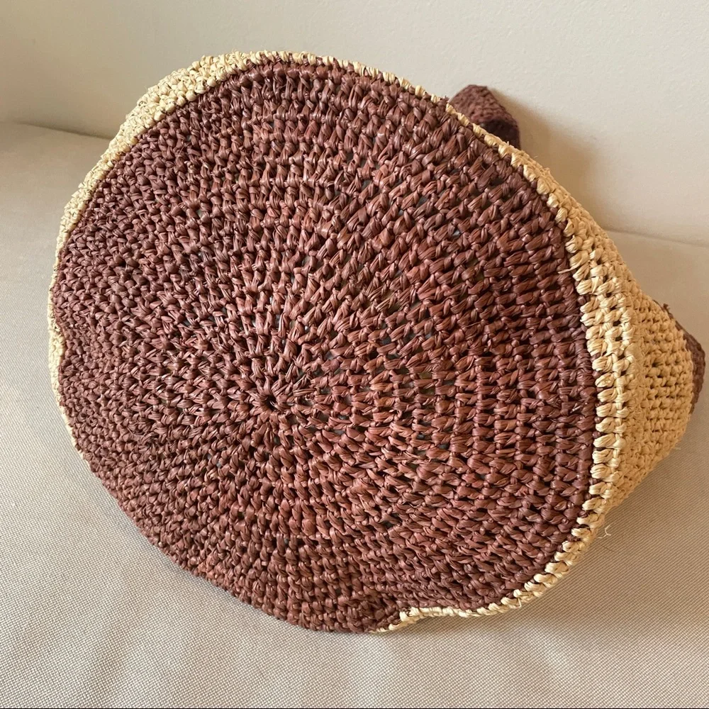 Helen Kaminski raffia bucket bag satchel summer tote two toned large - Picture 7 of 12